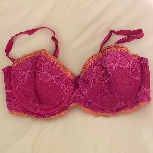 Black Fuchsia Women’s Lace Underwire Convertible Strapless Bra Pink Coral 40D - Picture 1 of 9